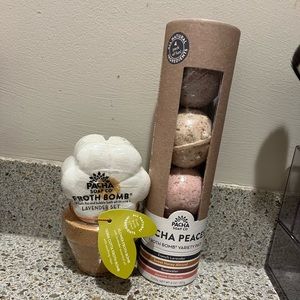 Pacha Peaces bath bombs. Still in packaging. Unused.